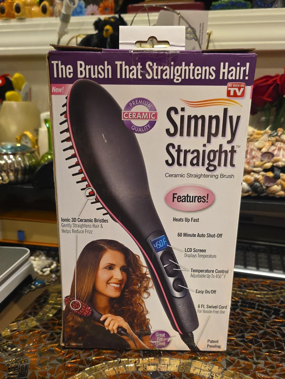 Simply Straight Ceramic Straightening Brush - Black with Pink Trim